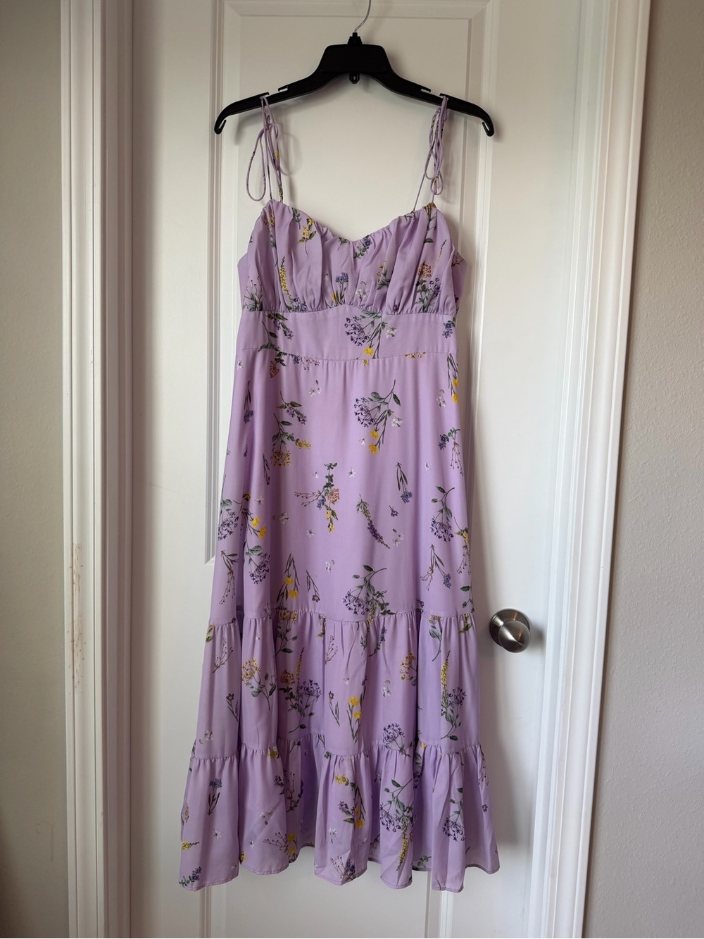 SHOWPO Lilac Floral Tie-Shoulder Midi Dress